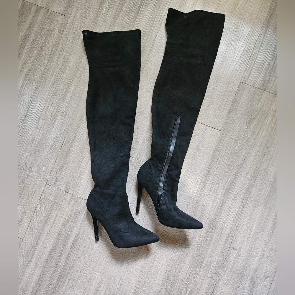 Asos Over the Knee Black Suede Stiletto Boots 6in. 👠 Size 7